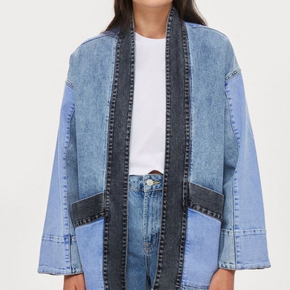 NATIVE YOUTH Two-Tone Light and Dark Blue Denim Jacket